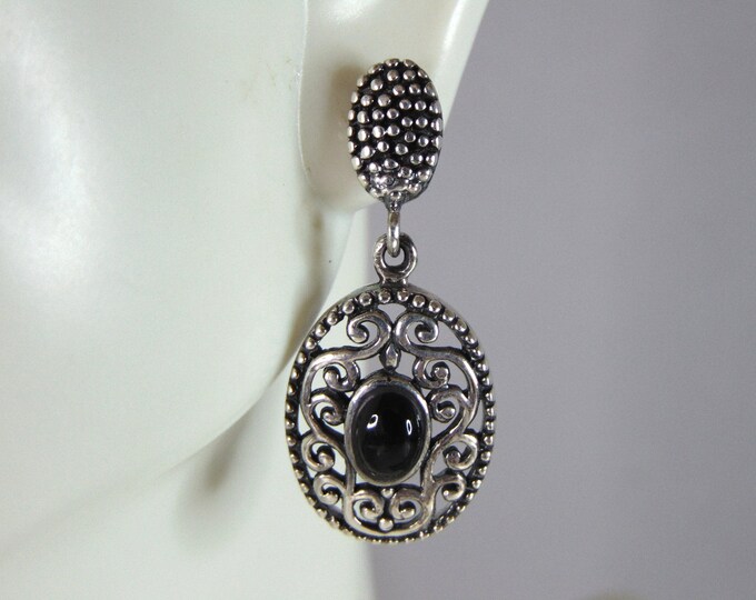 Womens Vintage Estate Sterling Silver Onyx Earrings 5.3g E2665