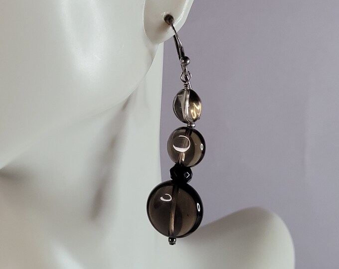 Womens Vintage Estate Sterling Silver Smoky Quartz Earrings 8.9g E4600