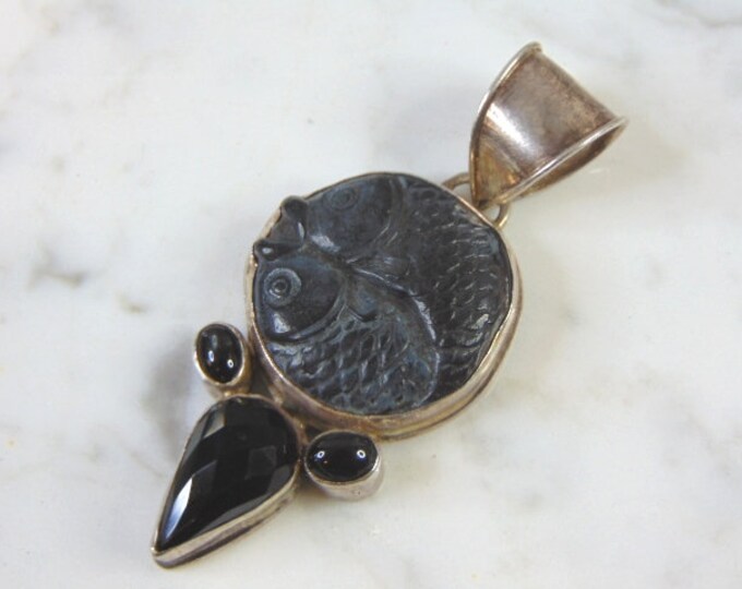 Womens Vintage Estate Sterling Silver Modernist Onyx Pendant 17.6g E2735