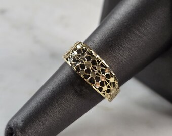 Womens 10K Yellow Gold Modernist Filigree Ring 1.3g E1966