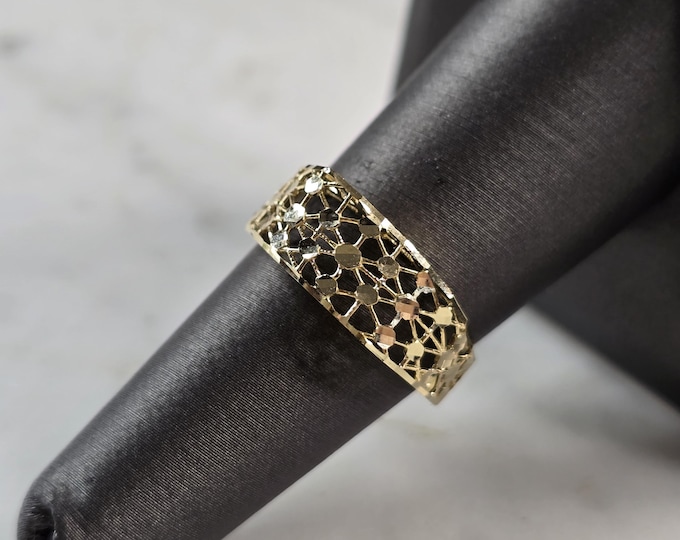 Womens 10K Yellow Gold Modernist Filigree Ring 1.3g E1966
