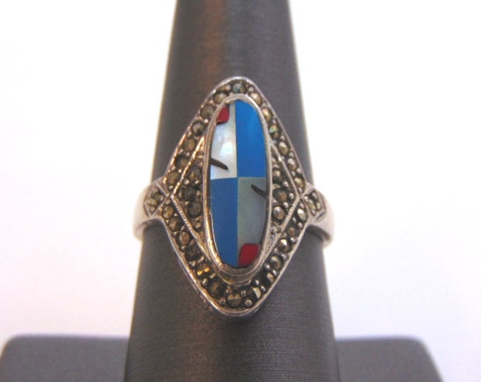 Womens Vintage Estate Sterling Silver Southwestern, Native American Zuni Ring 5.4g E1581