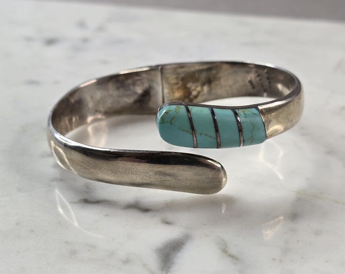Womens Vintage Estate Sterling Silver Southwestern Turquoise Bracelet 52.4g E602