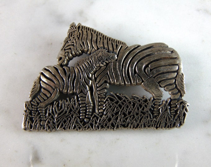 Womens Vintage Estate Sterling Silver Zebra Brooch 13.9g E2670