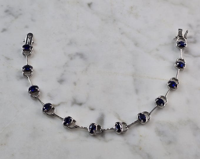 Womens Vintage Estate Sterling Silver Modernist Sapphire Bracelet 10.4g #E5778