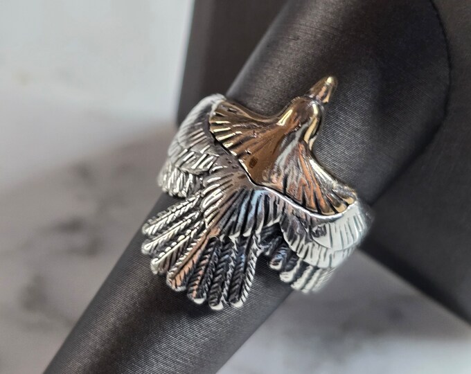 Mens Sterling Silver Two Tone Eagle Ring 8.6g E7849