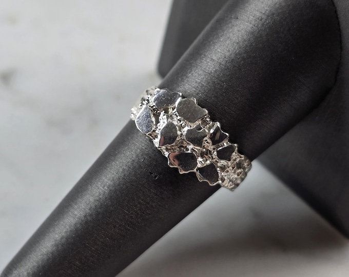 Mens Sterling Silver Nugget Style Ring 3.1g E3230