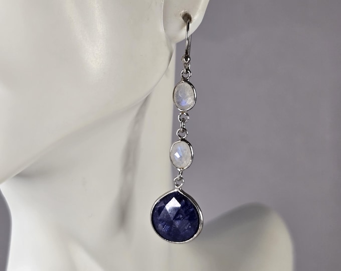 Womens Vintage Estate Sterling Silver Natural Sapphire Earrings 4.8g E1795
