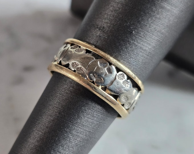 Womens Vintage Estate 14K White & Yellow Gold Band Ring, 4.7g E7283