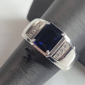 Mens Estate Sterling Silver Modernist Sapphire Ring 10.2g E6440