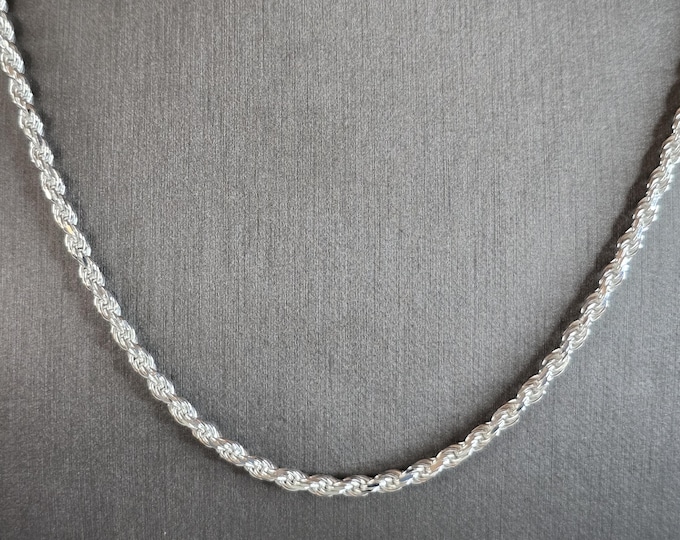Womens or Mens Vintage Estate Sterling Silver Italian Rope Necklace, 20.6g E4472