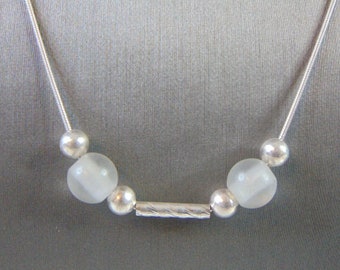 Womens Vintage Estate Sterling Silver Beaded Modernist Necklace 9.3g E1626