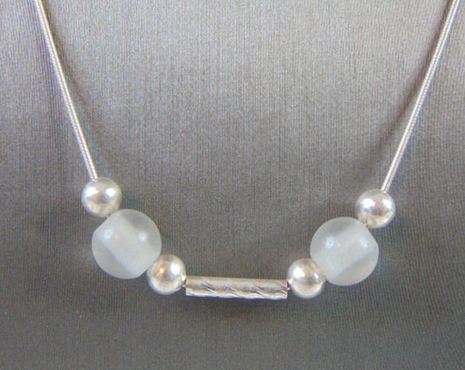 Womens Vintage Estate Sterling Silver Beaded Modernist Necklace 9.3g E1626