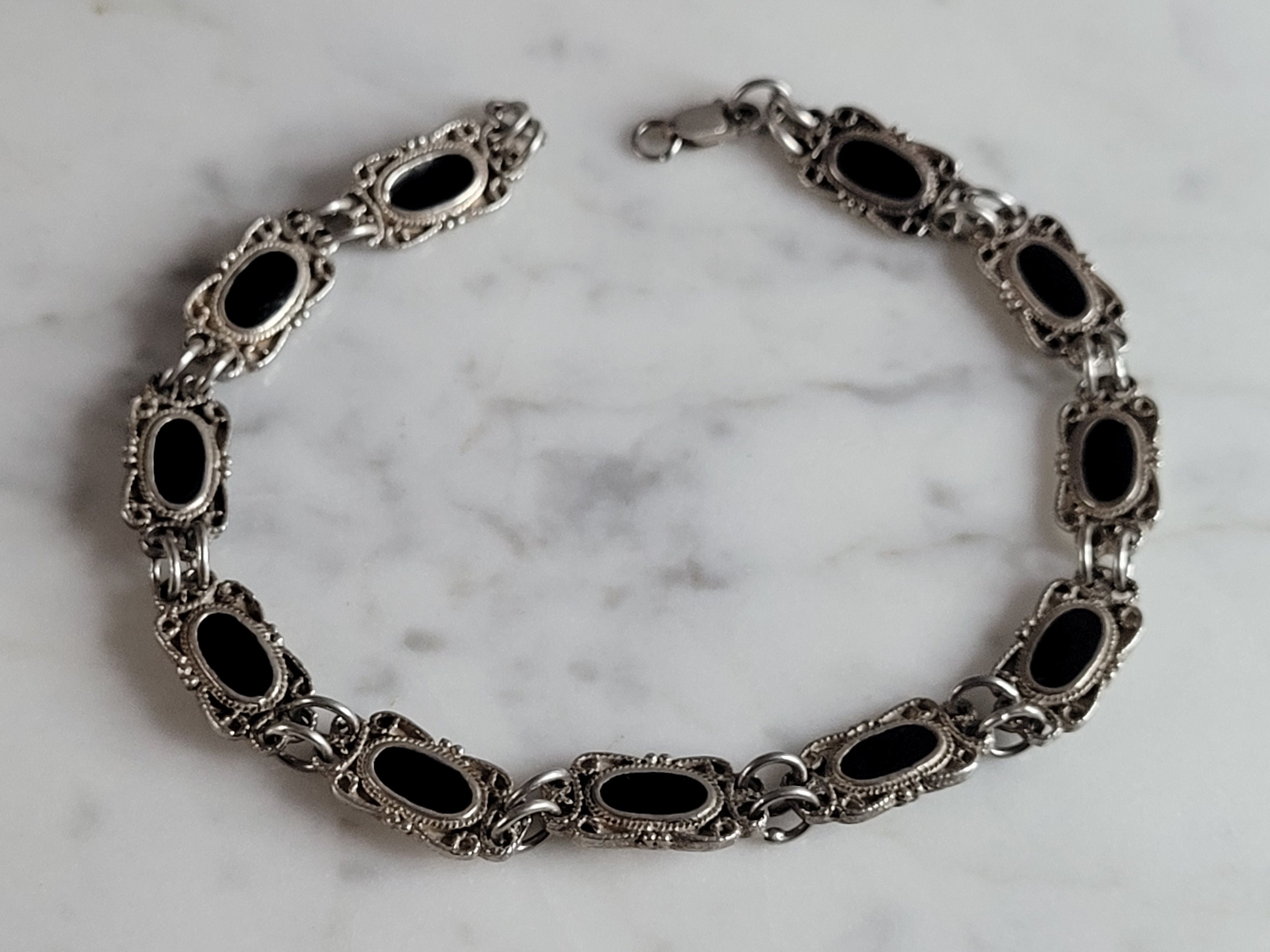 ブレスレット [COLN] pieces silver onyx bracelet Silver & Onyx Bracelet For Men: Nylon Woven | JAXXON