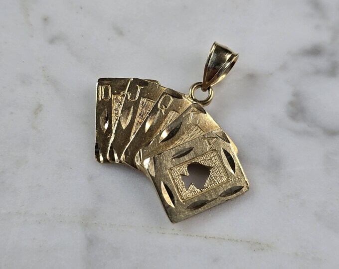 Womens Vintage Estate 10K Gold Royal Flush Poker Pendant 3.8g E4262