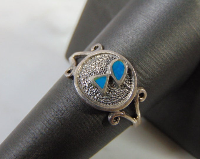 Womens Vintage Estate Sterling Silver Modern Abstract Turquoise Ring 3.1g E2098