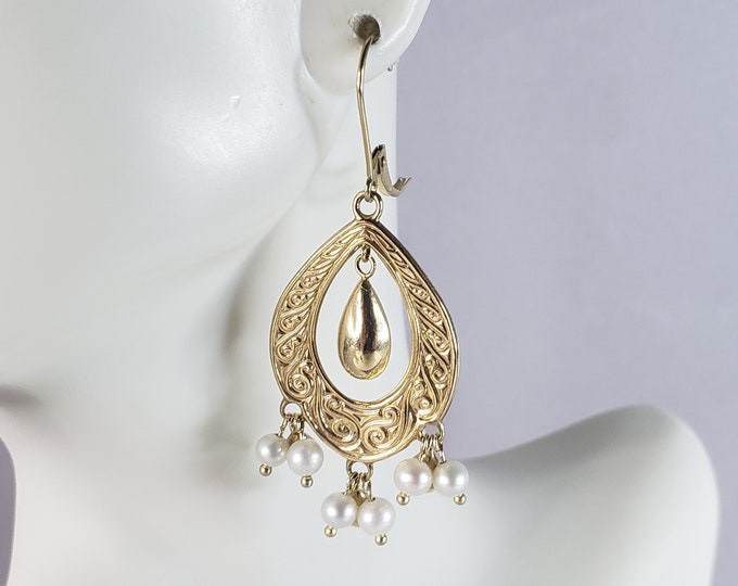Womens Vintage Estate 14K Yellow Gold Dangle Earrings 5g E3179