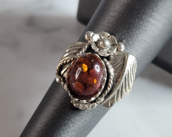 Womens Vintage Estate Sterling Silver Modernist Citrine Ring 4.3g #E6924