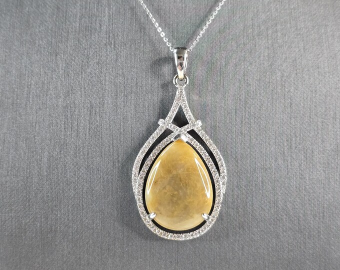 Womens Sterling Silver Modernist Calcite CZ Pendant Necklace 16.7g E7100