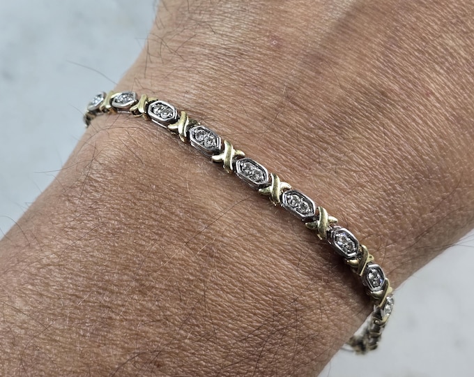 Womens Vintage Estate 10K Gold Diamond Tennis Bracelet 7.4g E5565