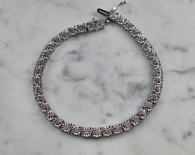 Womens Vintage Estate Sterling Silver CZ Tennis Bracelet, 11.4g E3821