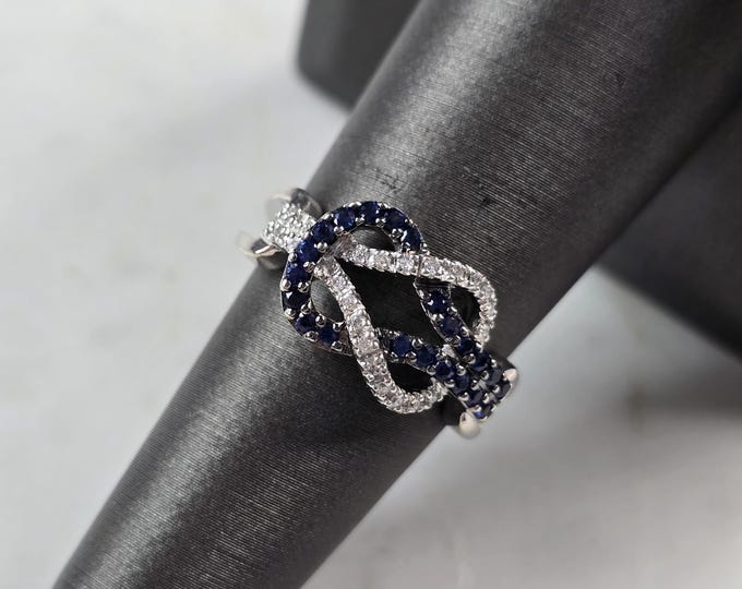 Womens Vintage Estate 14K White Gold Sapphire & Diamond Ring, 4.3g E3439