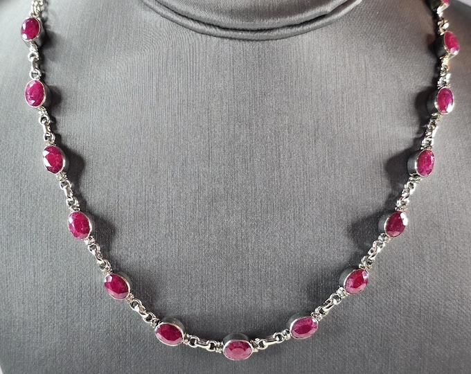 Womens Estate Sterling Silver Natural Ruby Pendant Necklace 21.3g E1594