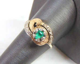 Womens Vintage Estate 14K Yellow & White Gold Ring w/ Emerald  4.6g #E869