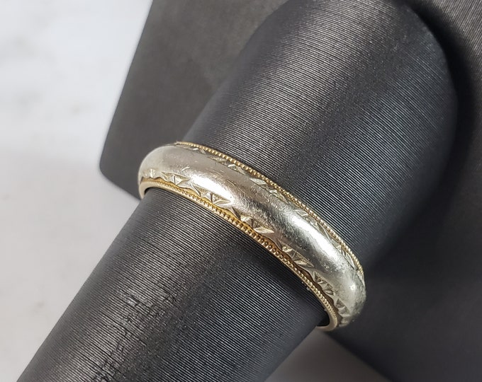 Mens Vintage Estate 14K Yellow & White Gold Wedding Ring 5.8g E2822