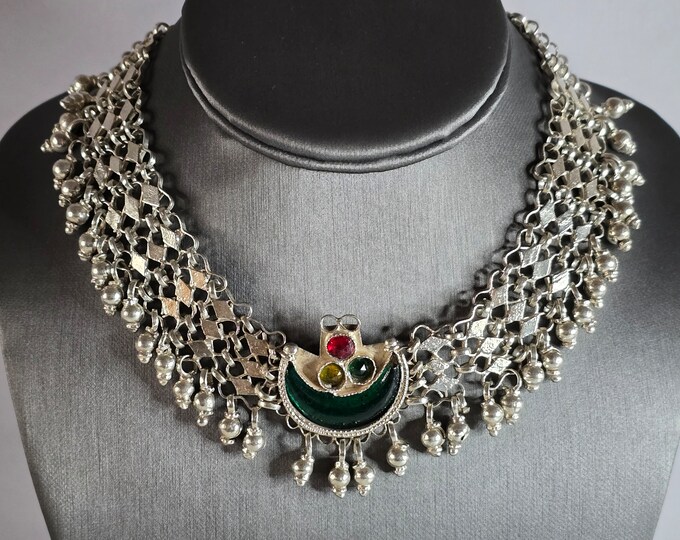 Womens Vintage Estate Sterling Silver Choker Bib Necklace 87.1g E7245