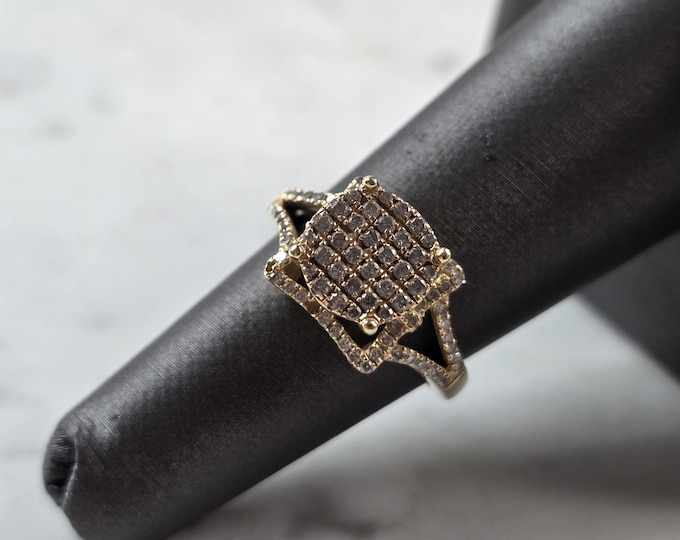 Womens Vintage Estate 14K Yellow Gold Modernist Diamond Cluster Ring 3.9g E5165
