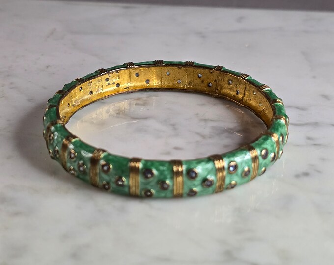 Womens Vintage Estate Sterling Silver Enamel FADI Bangle Bracelet 34.0g E7771