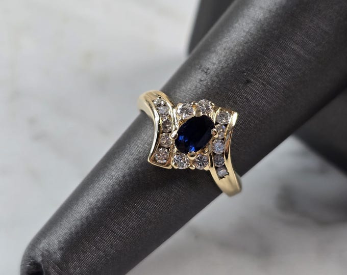 Womens Vintage Estate 14K Yellow Gold Sapphire & Diamond Ring 3.7g #E1469
