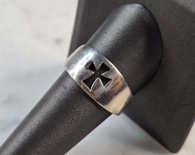 Mens Vintage Estate Sterling Silver Cross Ring 4.0g E7637