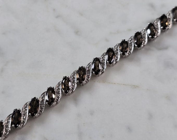 Womens Vintage Estate Sterling Silver Smoky Quartz Bracelet 17.0g E7964