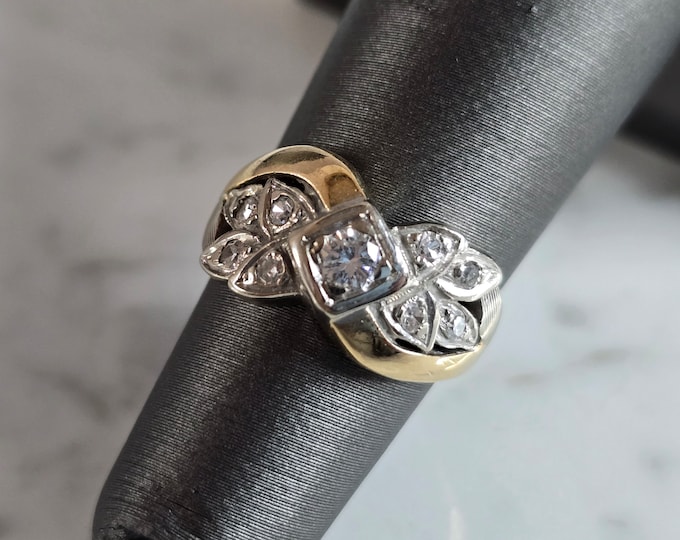 Womens Vintage Estate 14K Yellow Gold Diamond Ring 3.4g E7222