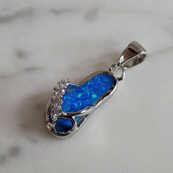 Womens Sterling Silver Blue Opal Sandal Flip Flop Pendant 2.4g E2752