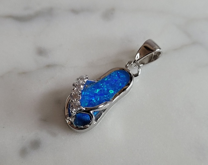 Womens Sterling Silver Blue Opal Sandal Flip Flop Pendant 2.4g E2752