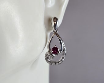 Womens Vintage Estate Sterling Silver Modernist Ruby CZ Stud Earrings 3.7g E2265