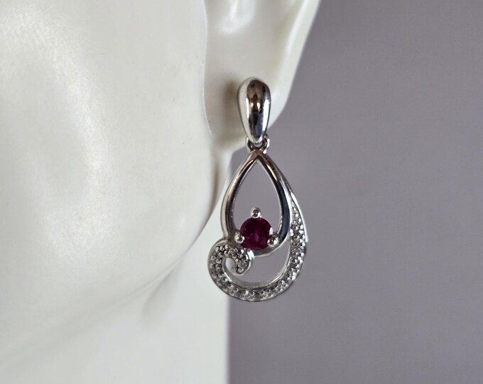 Womens Vintage Estate Sterling Silver Modernist Ruby CZ Stud Earrings 3.7g E2265