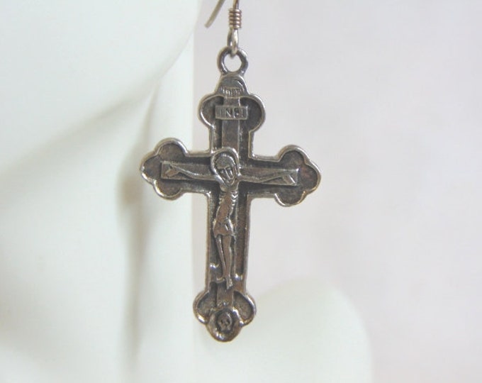Womens Vintage Estate Sterling Silver Cross Earrings 11.6g #E724