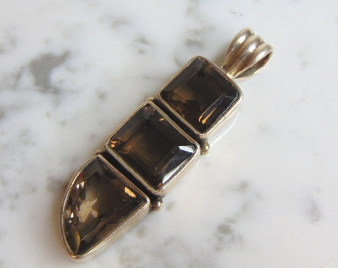 Womens Vintage Estate Sterling Silver Smoky Quartz Pendant 30.6g E4934