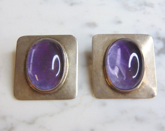 Womens Vintage Estate Sterling Silver Amethyst Earrings 21.8g E5148
