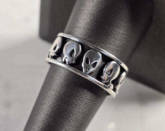 Womens Mens Sterling Silver Alien UFO Ring 5.1g E4330