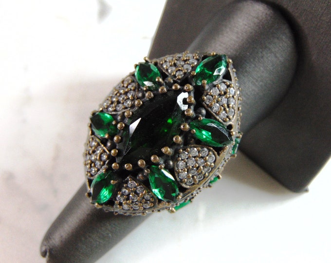 Womens Vintage Estate Sterling Silver Modernist CZ Ring 16.9g E6033