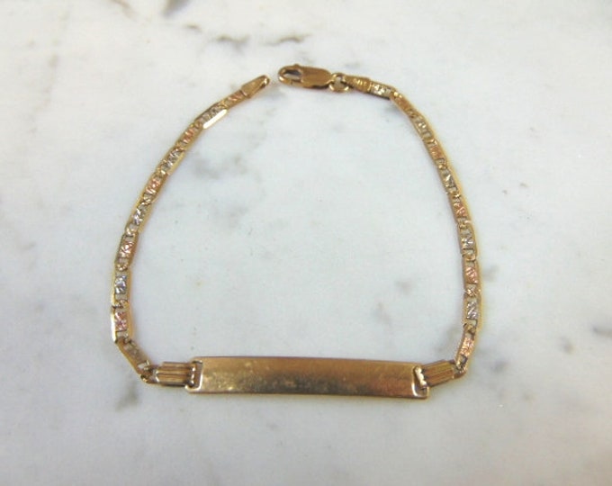 Womens 14k Rose Yellow & White Gold Italian Chain Link ID Bracelet 5.6g E1732