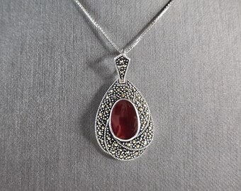Womens Vintage Sterling Silver Victorian Style Pendant Necklace 9.6g E1141