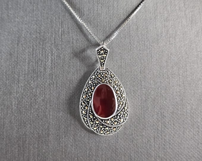 Womens Vintage Sterling Silver Victorian Style Pendant Necklace 9.6g E1141