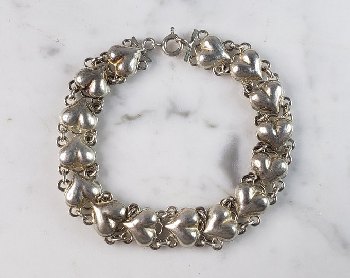 Womens Vintage Estate Sterling Silver Modernist Heart Bracelet 11.3g E6486
