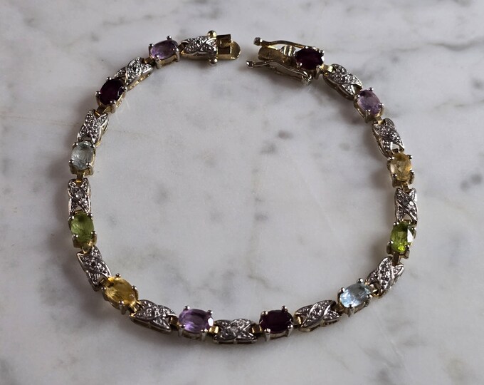 Womens Vintage Estate Sterling Silver Multi Stone Bracelet 12.0g E7831